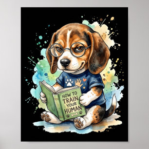 Hoe een grappige beagle die een boek leest mens te poster