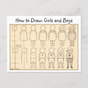 Hoe een klein jongetje en meisje  Briefkaart te te