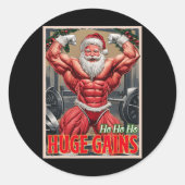 Hoe enorm winsten pompen bodybuilder kerstmis ronde sticker (Voorkant)