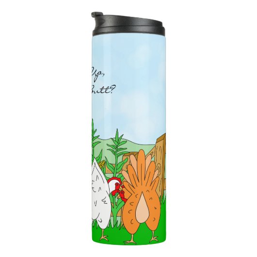Hoe gaat het met Chicken Butt? | Funny Humor Thermosbeker (Geroteerd rechts)