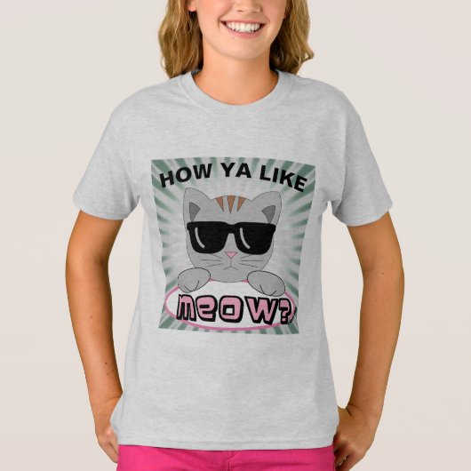 Hoe gaat het met MEOW? Kat gezicht met zonnebrille T-shirt (Voorkant)