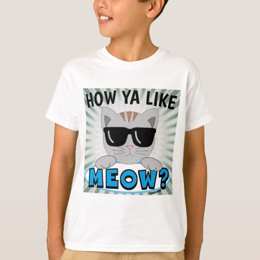 Hoe gaat het met MEOW? Zonnebrillen Blauwe Druk T-shirt (Voorkant)