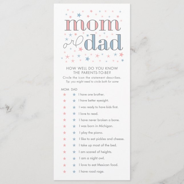 Hoe goed ken je Baby shower game Kaart? (Voorkant)