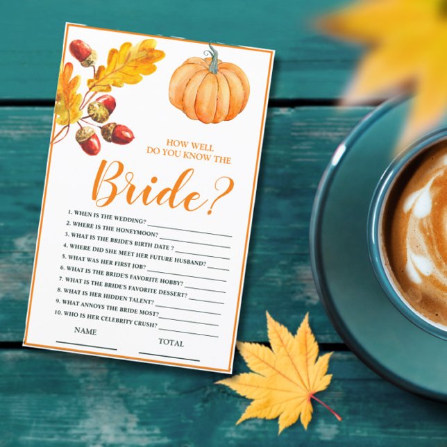 Hoe goed ken je Bride Herfst Pumpkin Bridal Game? (Creator heeft geüpload)