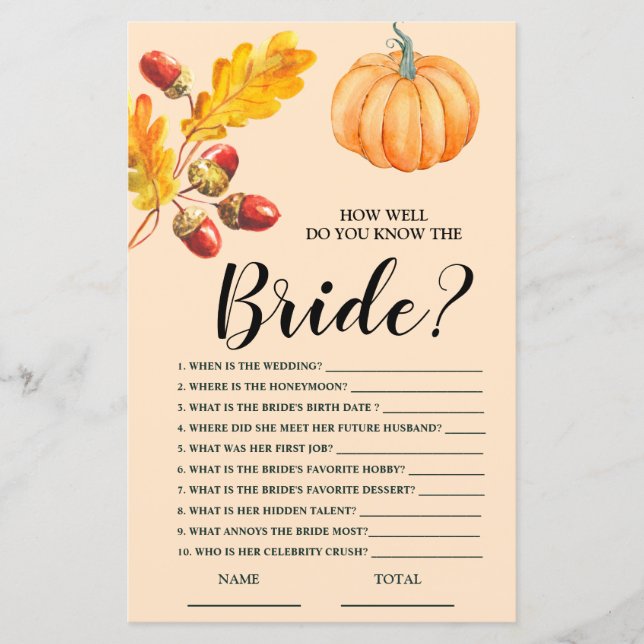 Hoe goed ken je Bride Herfst Pumpkin Bridal Game? (Voorkant)