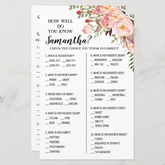 Hoe goed ken je bruid met optioneel douchespel? (Voorkant / Achterkant)