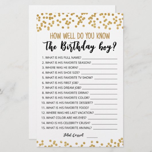 Hoe goed ken je de Birthday boy game? (Voorkant / Achterkant)