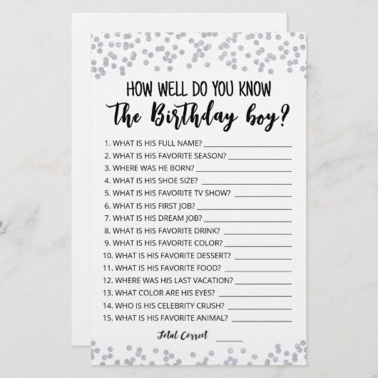 Hoe goed ken je de Birthday boy game? (Voorkant / Achterkant)