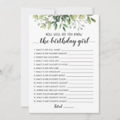 Hoe goed ken je de Birthday girl Game Kaart (Voorkant)