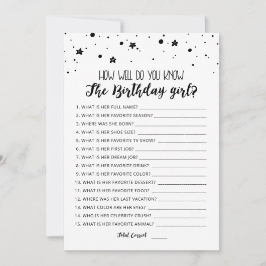 Hoe goed ken je de Birthday girl Game Kaart (Voorkant)
