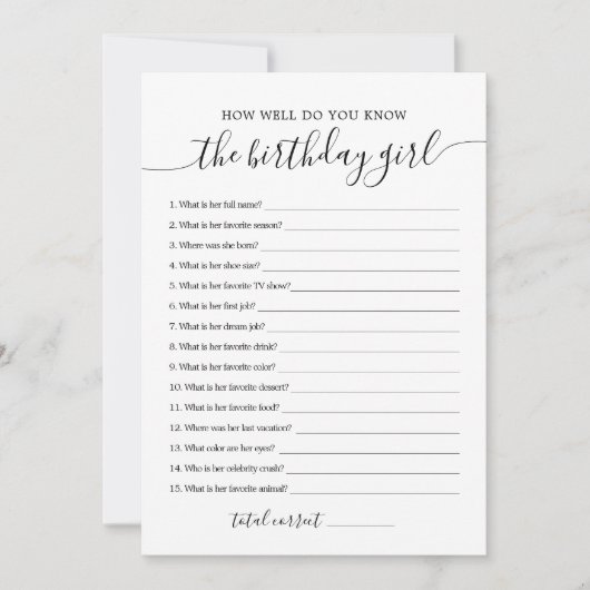 Hoe goed ken je de Birthday Girl spel Kaart (Voorkant)