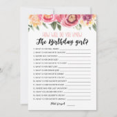 Hoe goed ken je de Birthday girl spel Kaart (Voorkant)