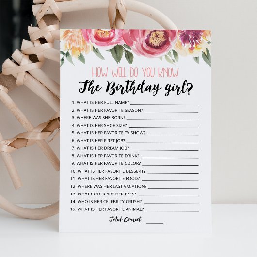 Hoe goed ken je de Birthday girl spel Kaart