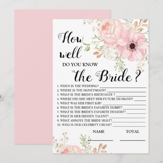 Hoe goed ken je de Bride Floral Bridal Game? Kaart (Voorkant / Achterkant)