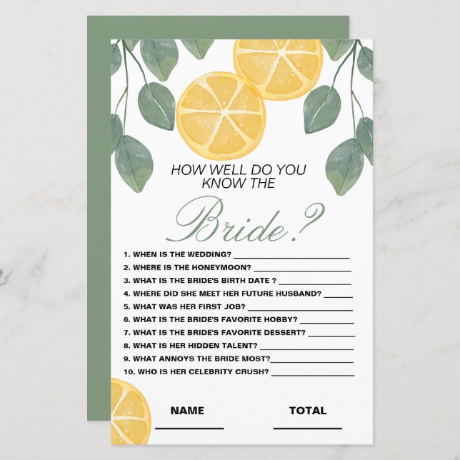 Hoe goed ken je de Bride Floral Bridal Game Lemon? (Voorkant / Achterkant)