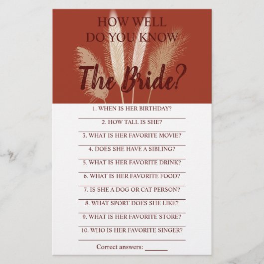 Hoe goed ken je de Bride Pampas-spelkaart? Flyer (Voorkant)