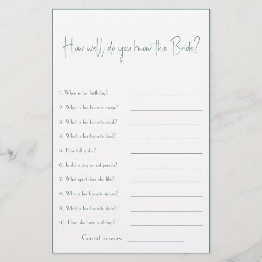 Hoe goed ken je de Bride? Shower Game Flyer (Voorkant)