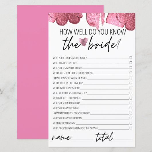 Hoe goed ken je de bride Vrijgezellenfeest roze? (Voorkant / Achterkant)