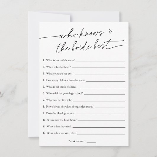 Hoe goed ken je de bruid bruids spel Kaart (Voorkant)