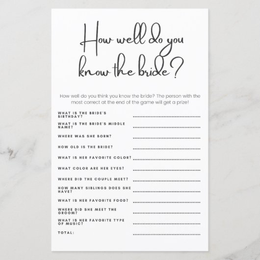 Hoe goed ken je de bruid bruiloft douche spel (Voorkant)