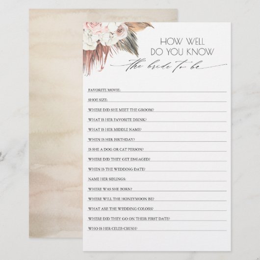 Hoe goed ken je de bruid om Vrijgezellenfeest te z (Voorkant / Achterkant)