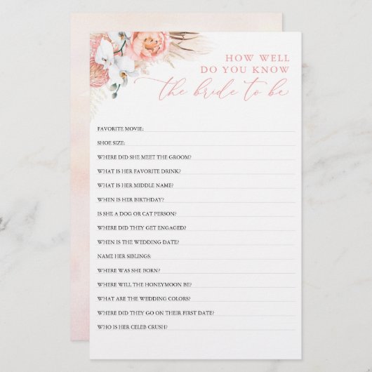 Hoe goed ken je de bruid om Vrijgezellenfeest te z (Voorkant / Achterkant)