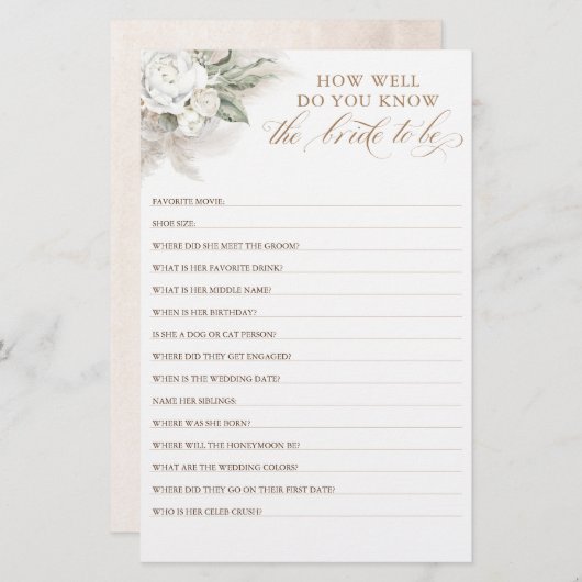 Hoe goed ken je de bruid om Vrijgezellenfeest te z (Voorkant / Achterkant)