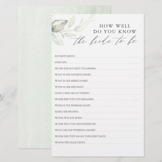 Hoe goed ken je de bruid om Vrijgezellenfeest te z (Voorkant / Achterkant)