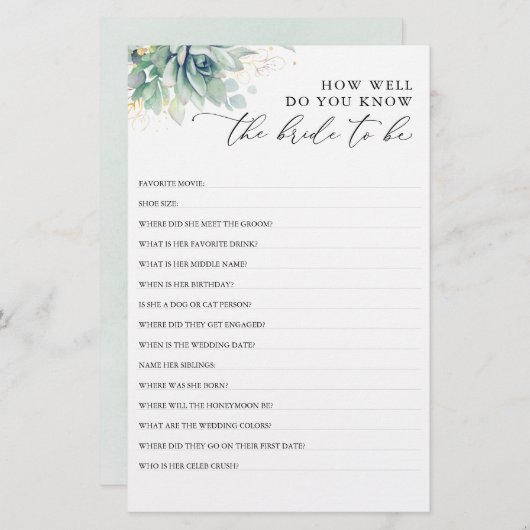 Hoe goed ken je de bruid om Vrijgezellenfeest te z (Voorkant / Achterkant)