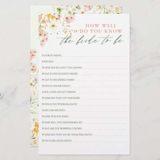 Hoe goed ken je de bruid om Vrijgezellenfeest te z (Voorkant / Achterkant)