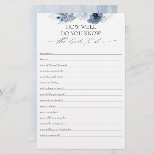 Hoe goed ken je de bruid om Vrijgezellenfeest te z (Voorkant / Achterkant)