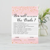 Hoe goed ken je de Bruid Roze Bruiloftsspel Kaart (Staand voorkant)