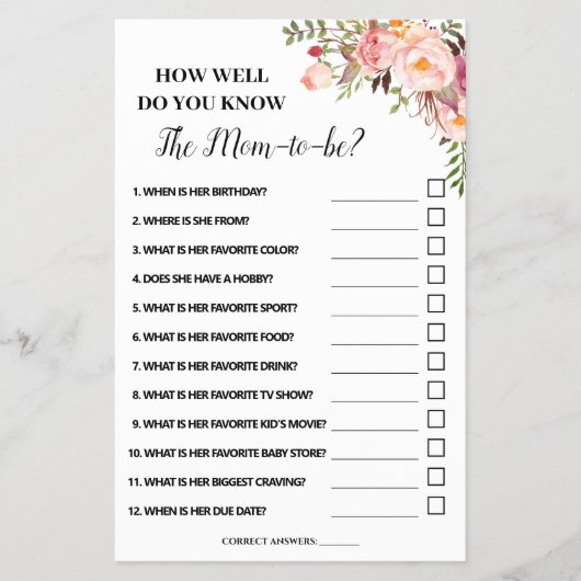 Hoe goed ken je de Kaart van Mam Baby shower? (Voorkant)