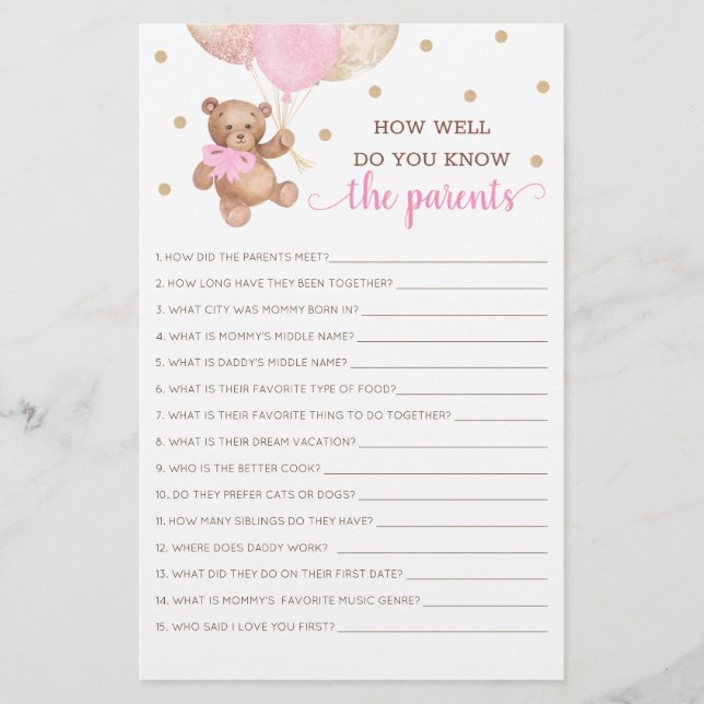 Hoe goed ken je de ouders die Teddy Bear spelen? (Voorkant)