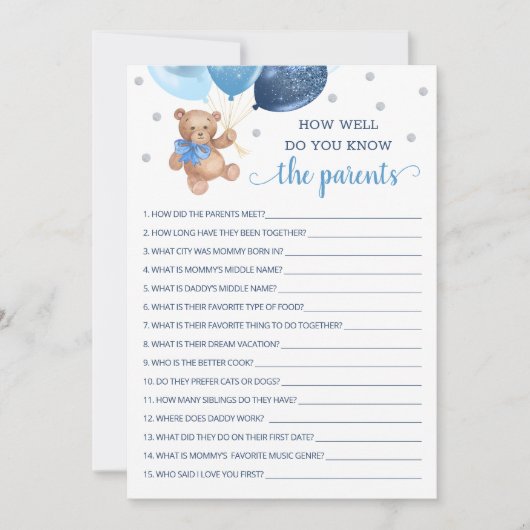 Hoe goed ken je de ouders Teddy Beer Kaart (Voorkant)