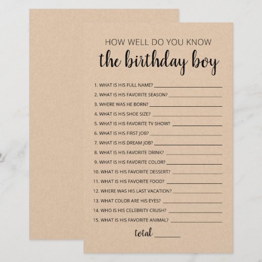Hoe goed ken je het 'Birthday Boy Game'? (Voorkant / Achterkant)