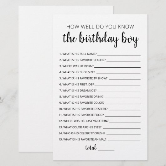 Hoe goed ken je het 'Birthday Boy Game'? (Voorkant / Achterkant)