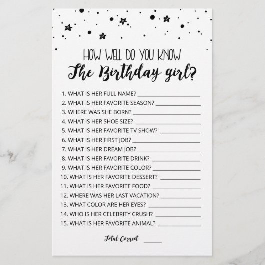 Hoe goed ken je het Birthday girl spel? (Voorkant)