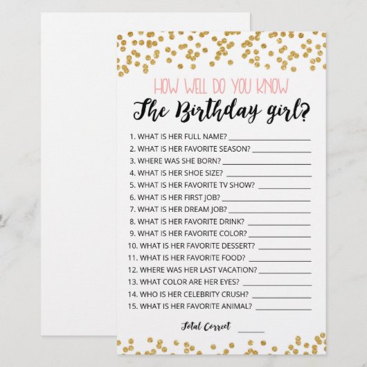 Hoe goed ken je het Birthday girl spel? (Voorkant / Achterkant)