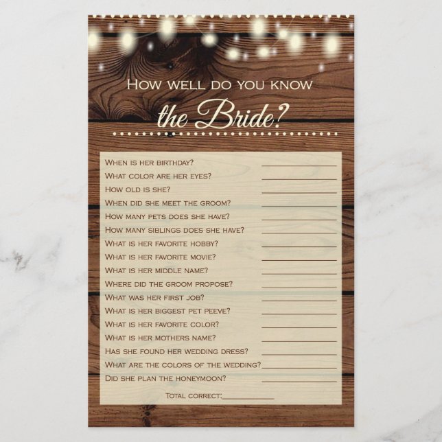 Hoe goed ken je het Bride Rustic Shower Game? (Voorkant)