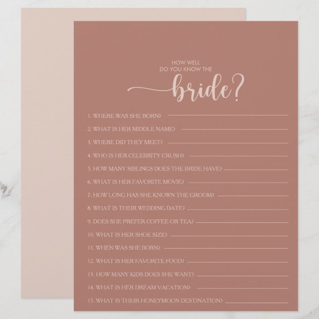 Hoe goed ken je het Bride Vrijgezellenfeest Game? (Voorkant / Achterkant)