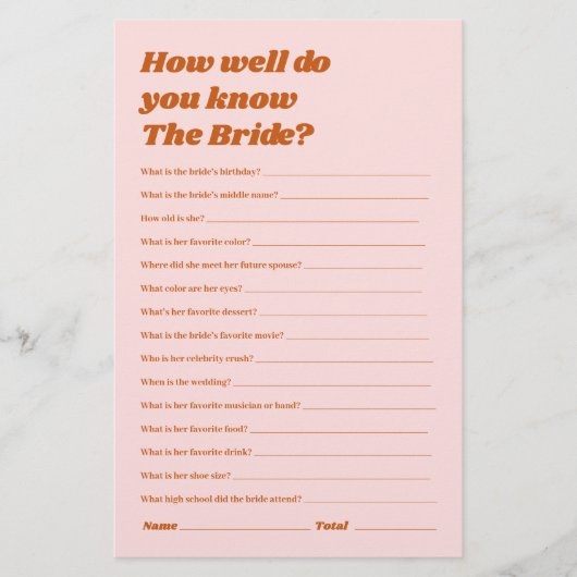 Hoe goed ken je het Bride Vrijgezellenfeest Game? (Voorkant)