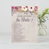 Hoe goed ken je het Bride Vrijgezellenfeest Game? Kaart (Staand voorkant)