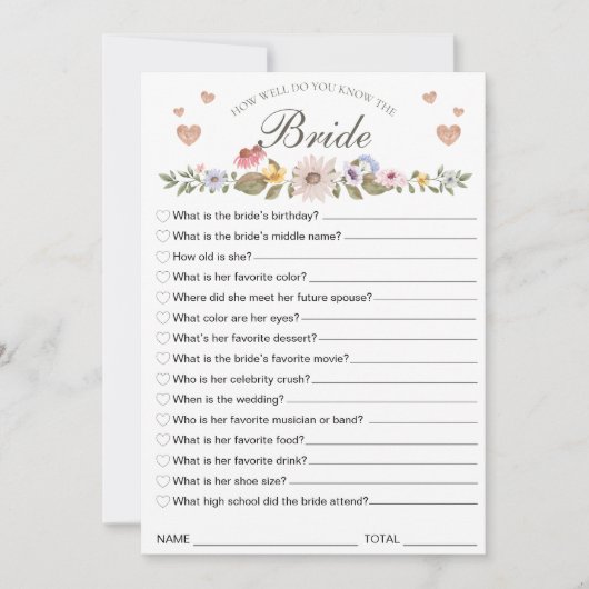 Hoe goed ken je het Bride Vrijgezellenfeest Game? Kaart (Voorkant)