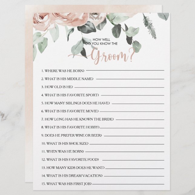 Hoe goed ken je het Groom Vrijgezellenfeest Game? (Voorkant / Achterkant)