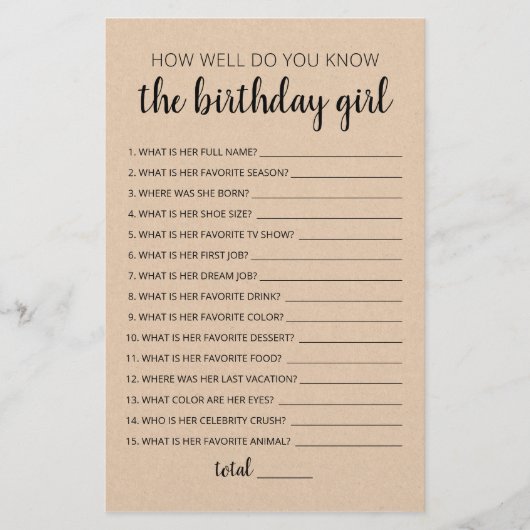 Hoe goed ken je het meisje van de geboorte? (Voorkant)