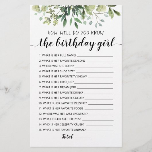 Hoe goed ken je het meisje van de geboorte? (Voorkant)