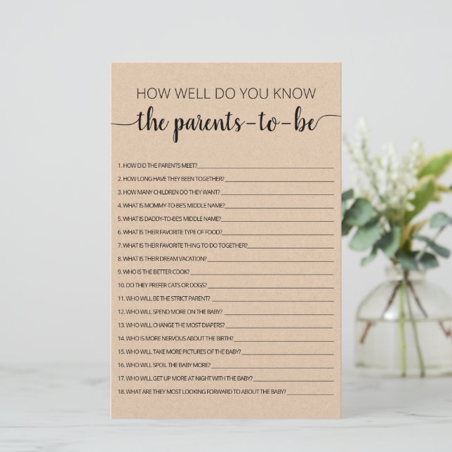 Hoe goed ken je het ouderlijk Baby shower? (Staand voorkant)