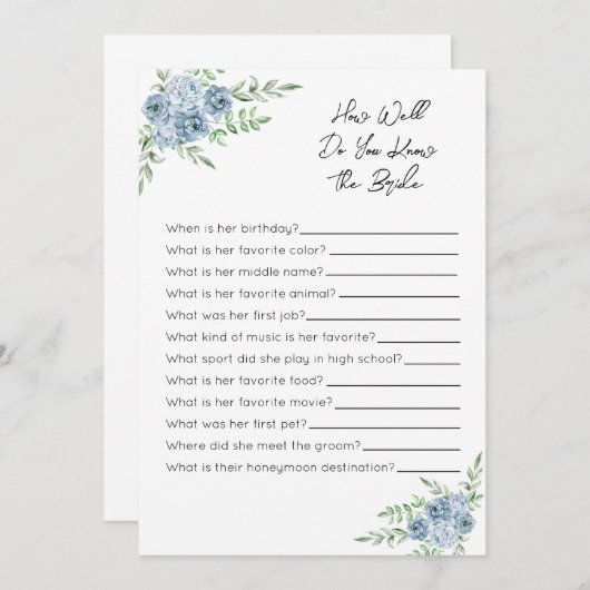 Hoe goed ken je het spel van de Bride - Blauwe Flo Programmakaart (Voorkant / Achterkant)