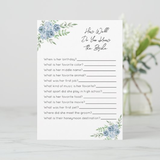 Hoe goed ken je het spel van de Bride - Blauwe Flo Programmakaart (Staand voorkant)